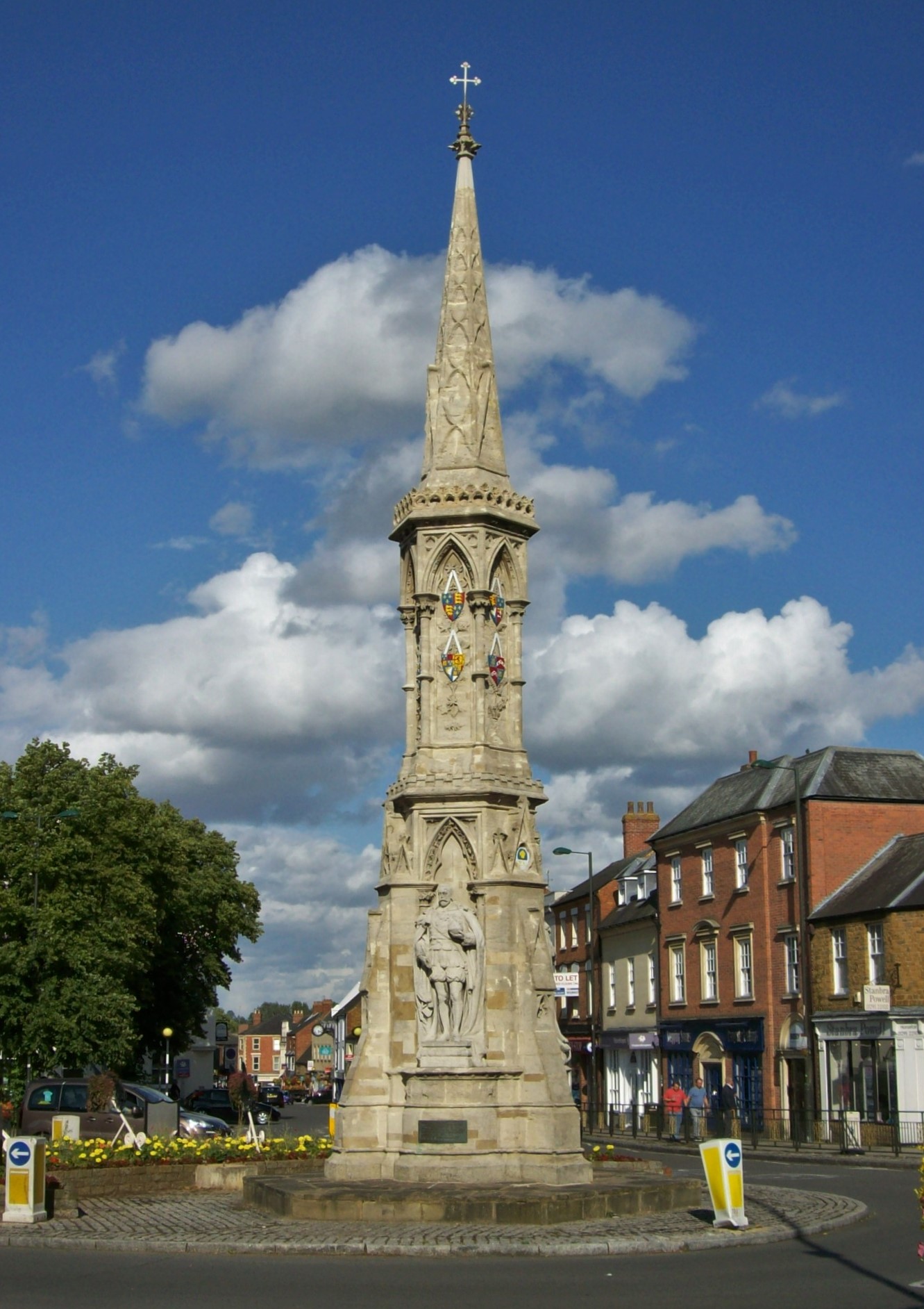 The ornate Banbury Cross monument at a central road junction in Banbury